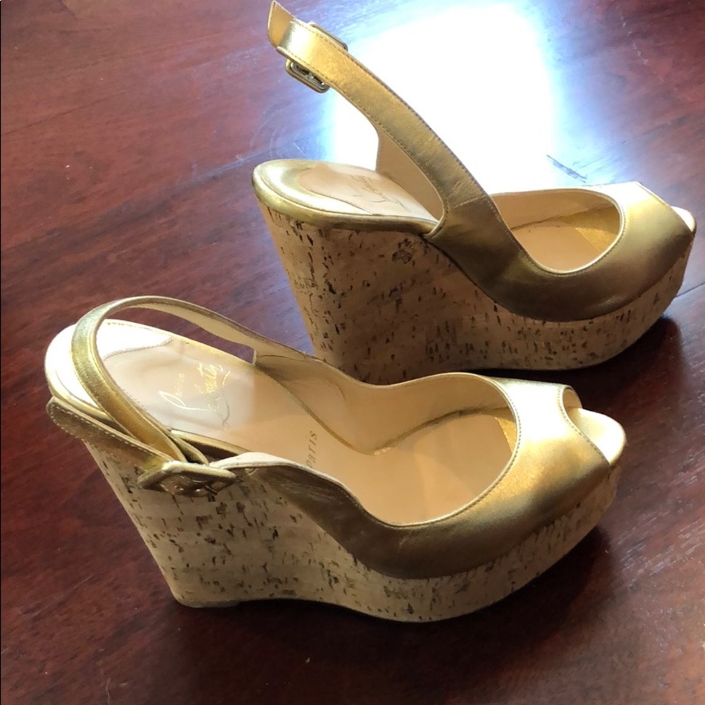 Christian Louboutin gold cork high heels